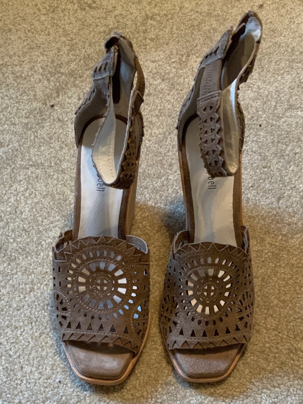 Jeffrey Campbell Brown Laser-Cut Open-Toe Heels